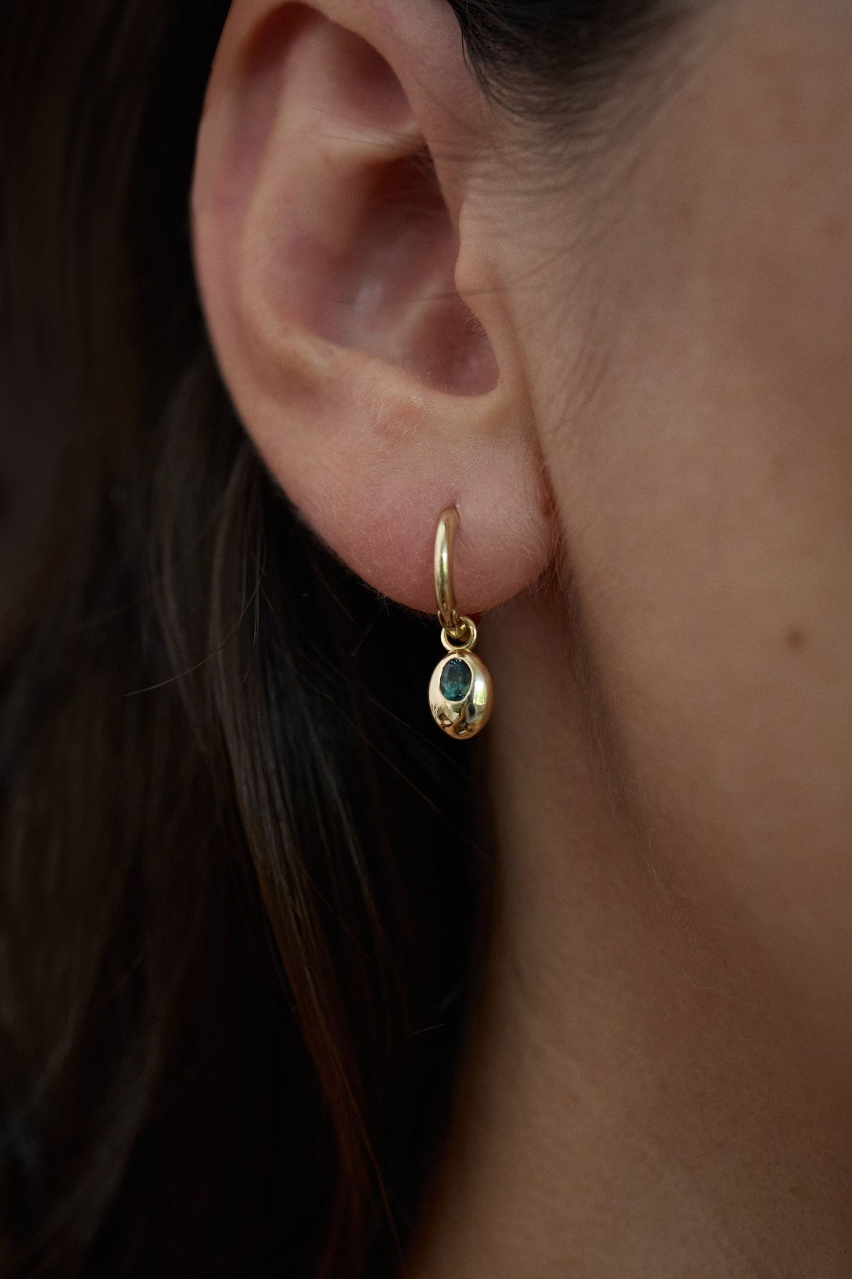 sanity:Teal Sapphire Oval Hoop Earrings