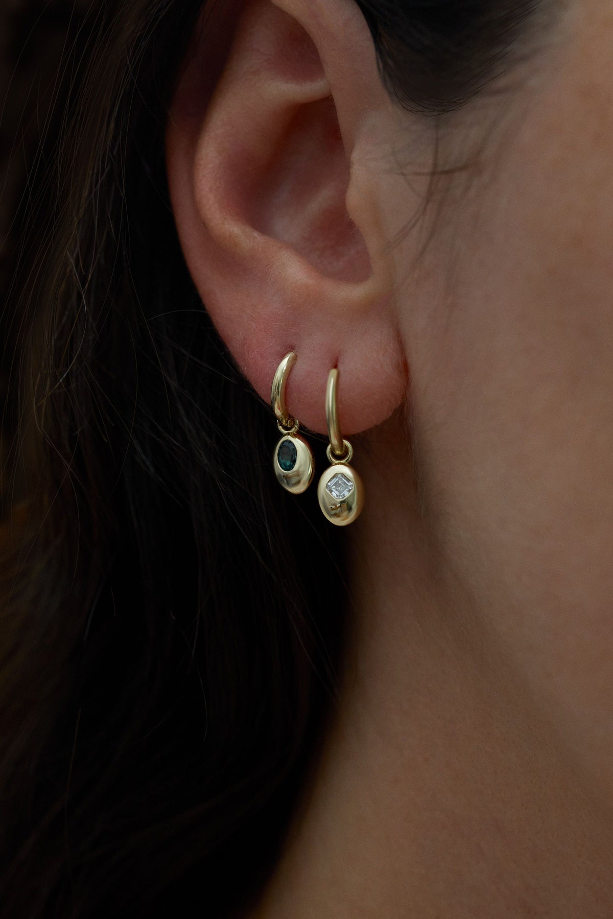 sanity:Teal Sapphire Oval Hoop Earrings
