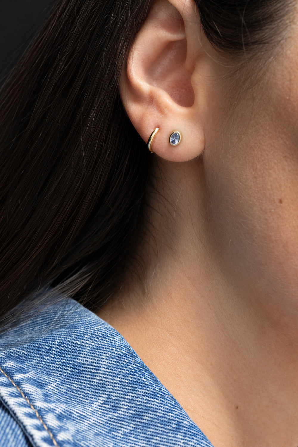 Sapphire Bezel Oval Studs image 5